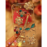 Zircon Eiffel Tower Flower Pattern Metal Jewelry Transparent Back Case for iPhone 5/5S/5