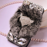 Leather Case For Samsung Galaxy Note2 with Shimmering Elegant Rex Rabbit Fur