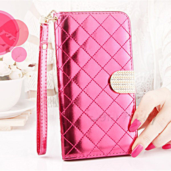 Leather Case For iPhone 6/iPhone 6 Plus Diamond Design Rhinestone Button Cover With Strap