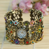 Women's Fashion Rhinestones Bracelet Watch Retro Style Wrist Watch Steel Watch