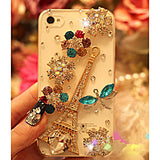 Zircon Eiffel Tower Flower Pattern Metal Jewelry Transparent Back Case for iPhone 5/5S/5