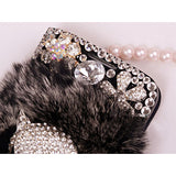 Leather Case For Samsung Galaxy Note2 with Shimmering Elegant Rex Rabbit Fur