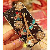 Zircon Eiffel Tower Flower Pattern Metal Jewelry Transparent Back Case for iPhone 5/5S/5