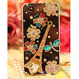 Zircon Eiffel Tower Flower Pattern Metal Jewelry Transparent Back Case for iPhone 5/5S/5