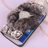 Leather Case For Samsung Galaxy Note2 with Shimmering Elegant Rex Rabbit Fur