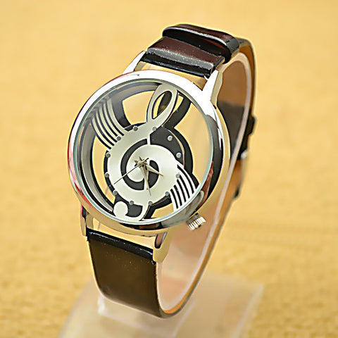 Fashion Women's Watches Hollow Musical Note Style Dial Quartz Wrist Watch