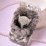 Leather Case For Samsung Galaxy Note2 with Shimmering Elegant Rex Rabbit Fur