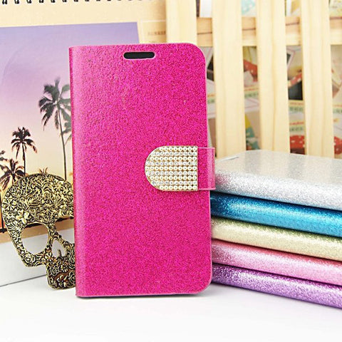 Fantastic Rhinestoned Shimmer Folding Design Leather Case For Samsung Galaxy S5