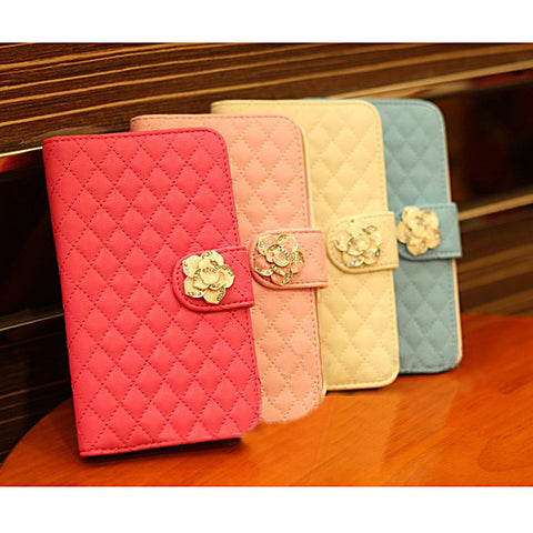 Elegant PU Leather Case Cover For Samsung Galaxy Note2/Note3 with Rhinestone Camellia Design