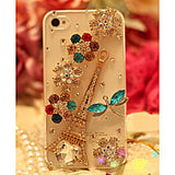 Zircon Eiffel Tower Flower Pattern Metal Jewelry Transparent Back Case for iPhone 5/5S/5