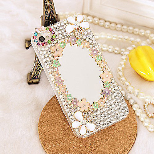 Deluxe Flower Pattern Hard Back Case with Mirror  for iPhone 4/4S/5/5S