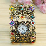 Women's Fashion Rhinestones Bracelet Watch Retro Style Wrist Watch Steel Watch